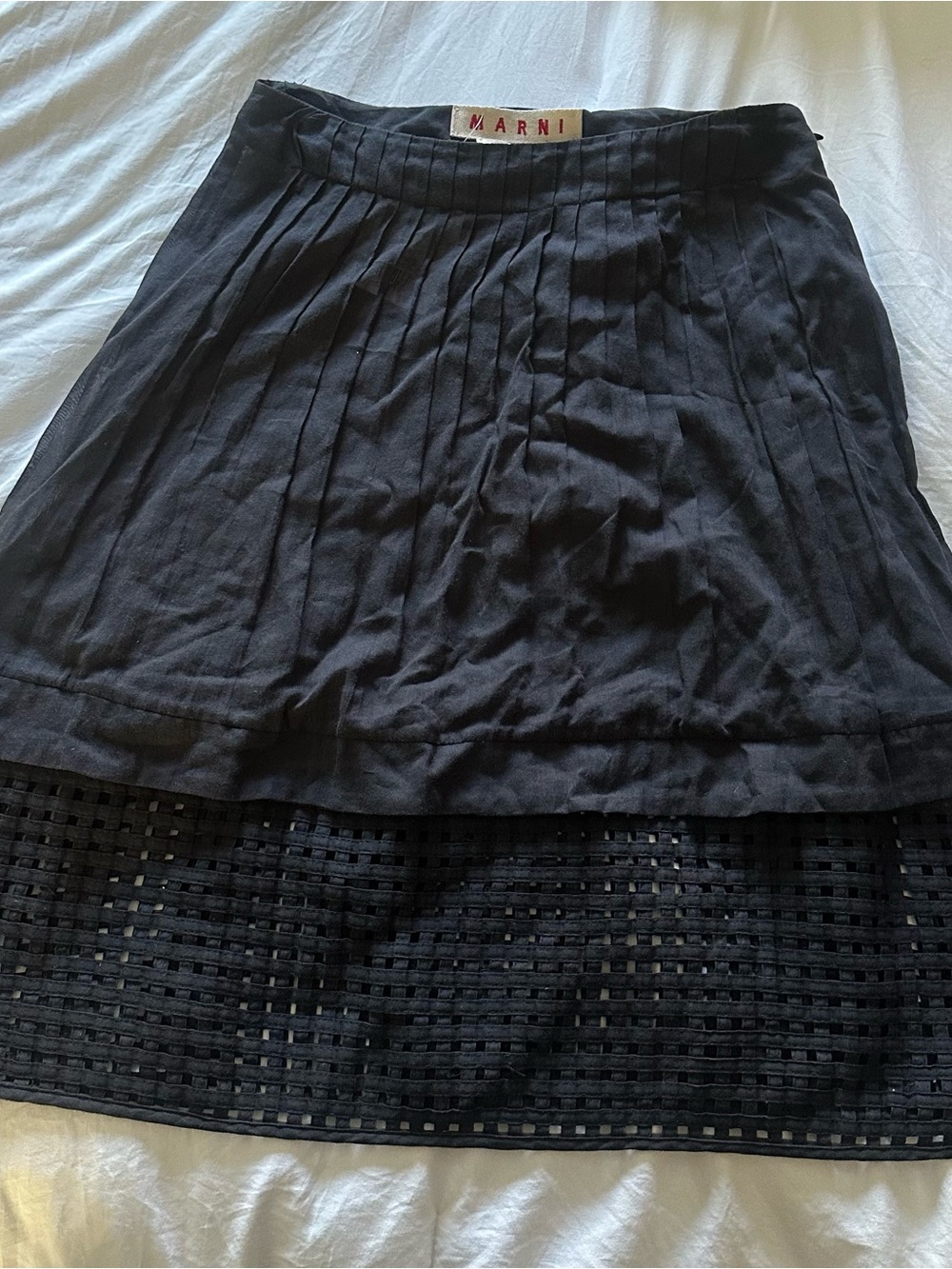 Marni Black Pleated Mini Skirt with Mesh Insets